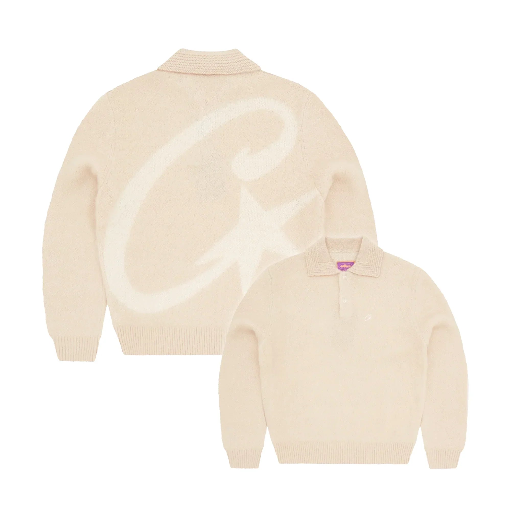 Corteiz Mohair-Pullover mit flauschigem Kragen, Creme