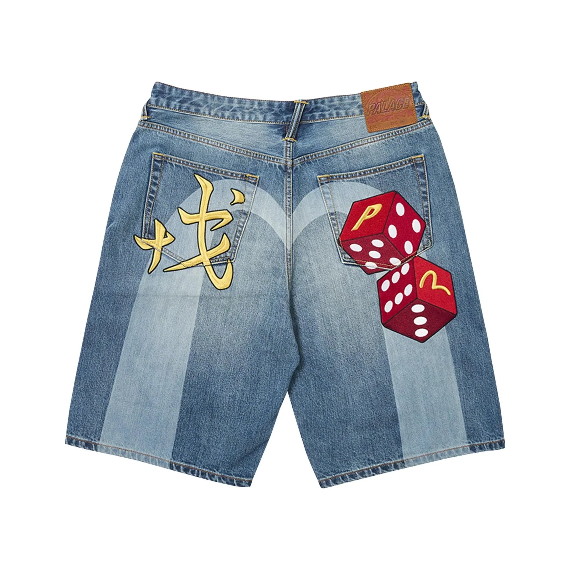 Palace x Evisu – Lange Jeansshorts in heller Waschung