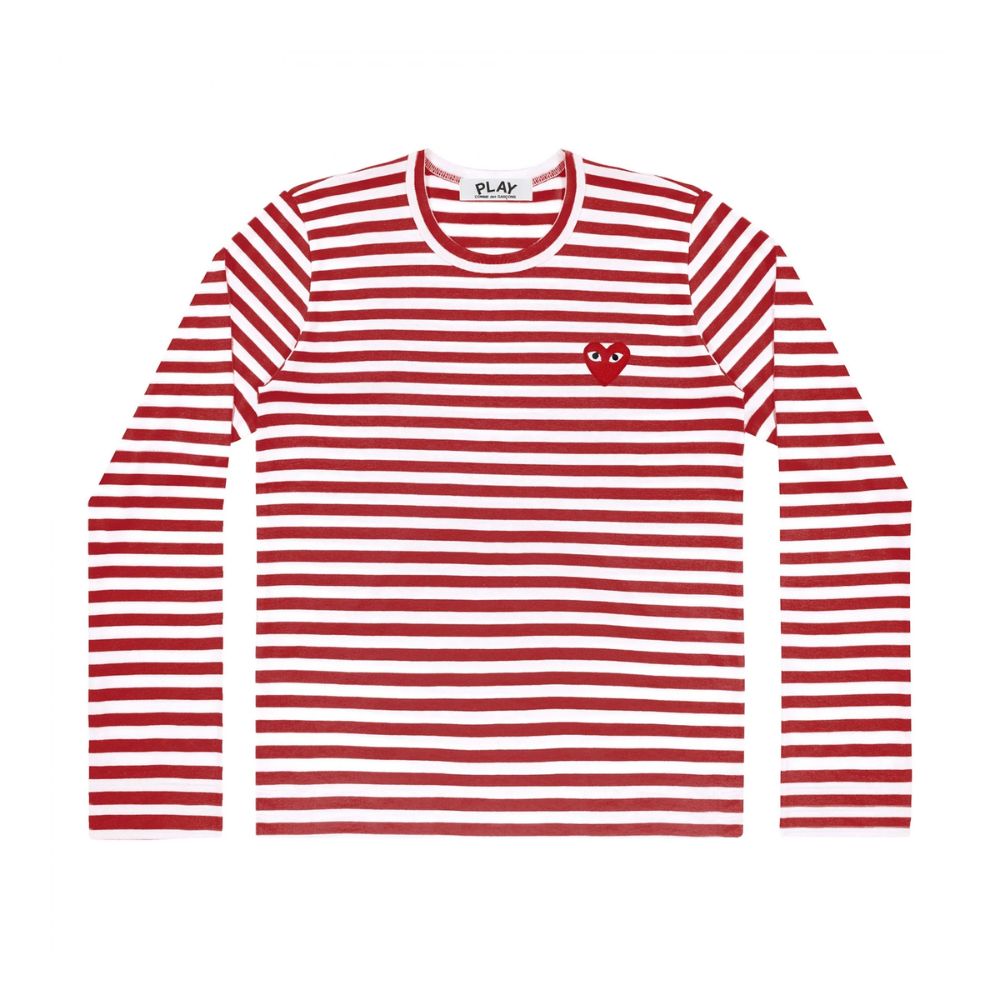 Comme des Garçons Play Striped Longsleeve Red Heart Emblem - Red