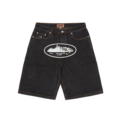 Corteiz – Alcatraz – Baggy-Jeansshorts in verwaschenem Schwarz