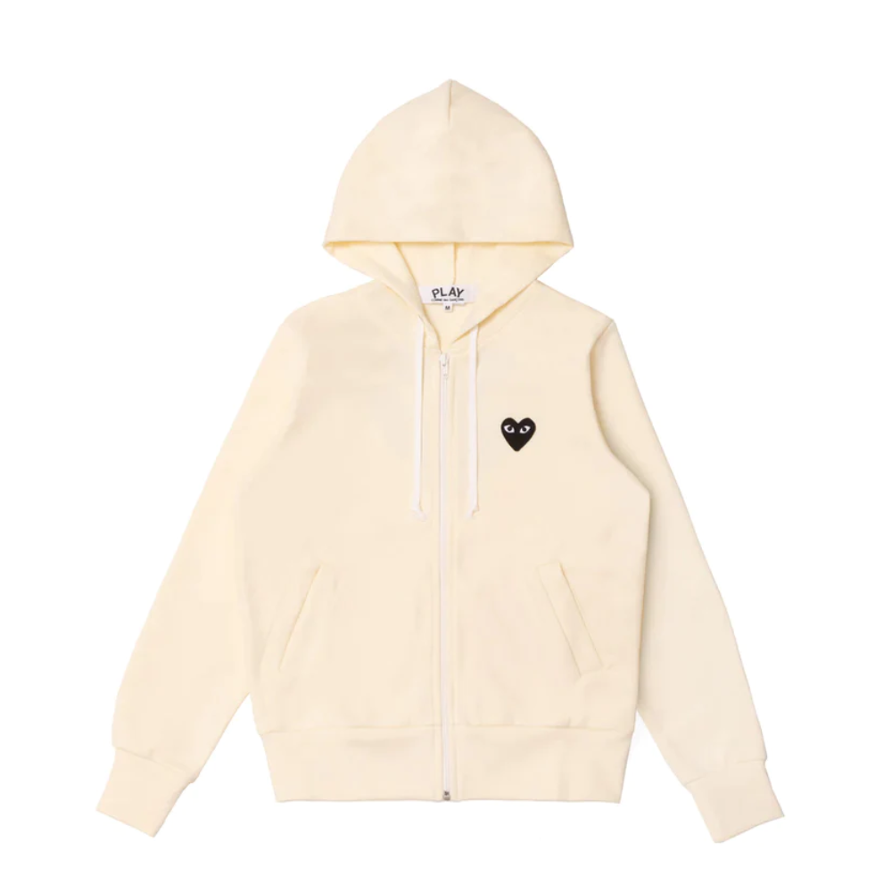 Comme des Garcons Play Big Black Heart Zip Up Hoodie Ivory