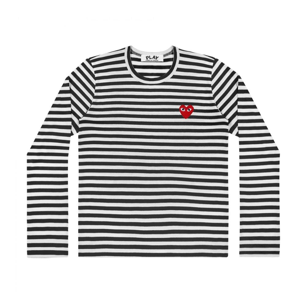 Comme des Garçons Play Striped Longsleeve Red Heart Emblem Black