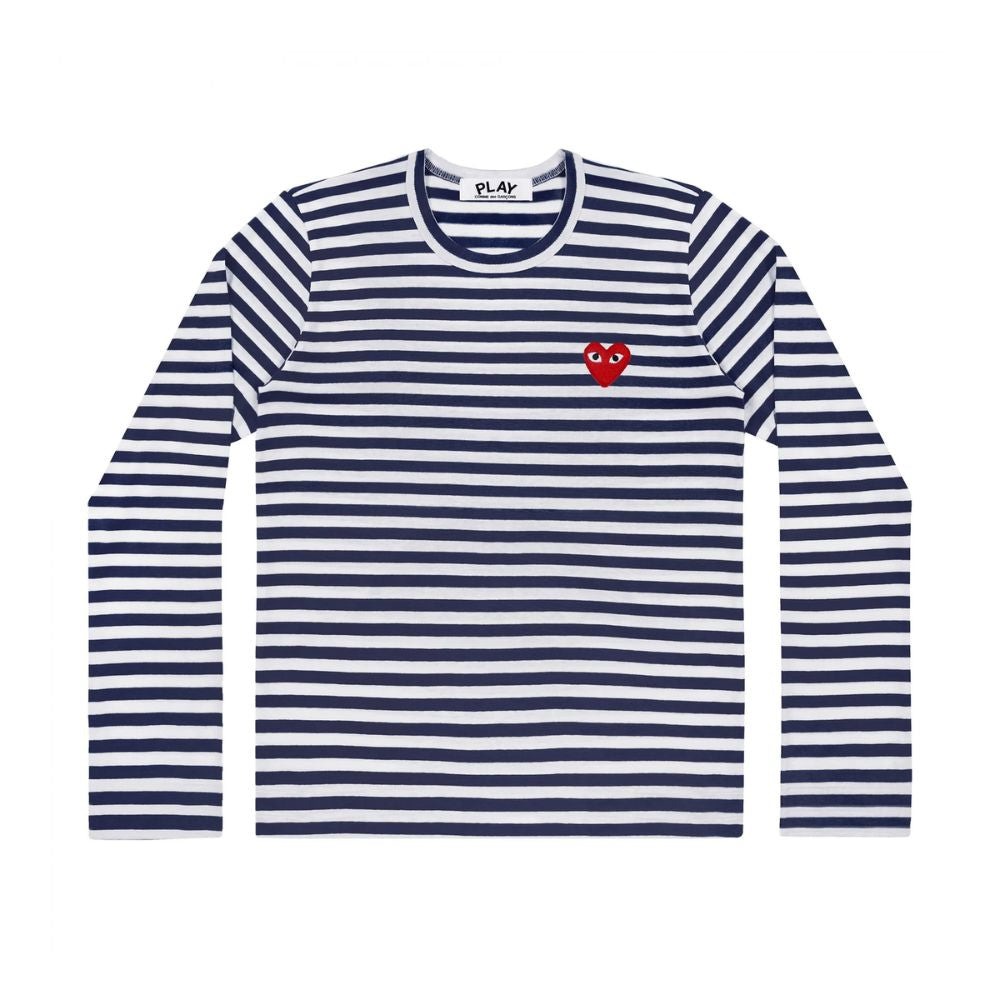 Comme des Garçons Play Striped Longsleeve Red Heart Emblem - Navy