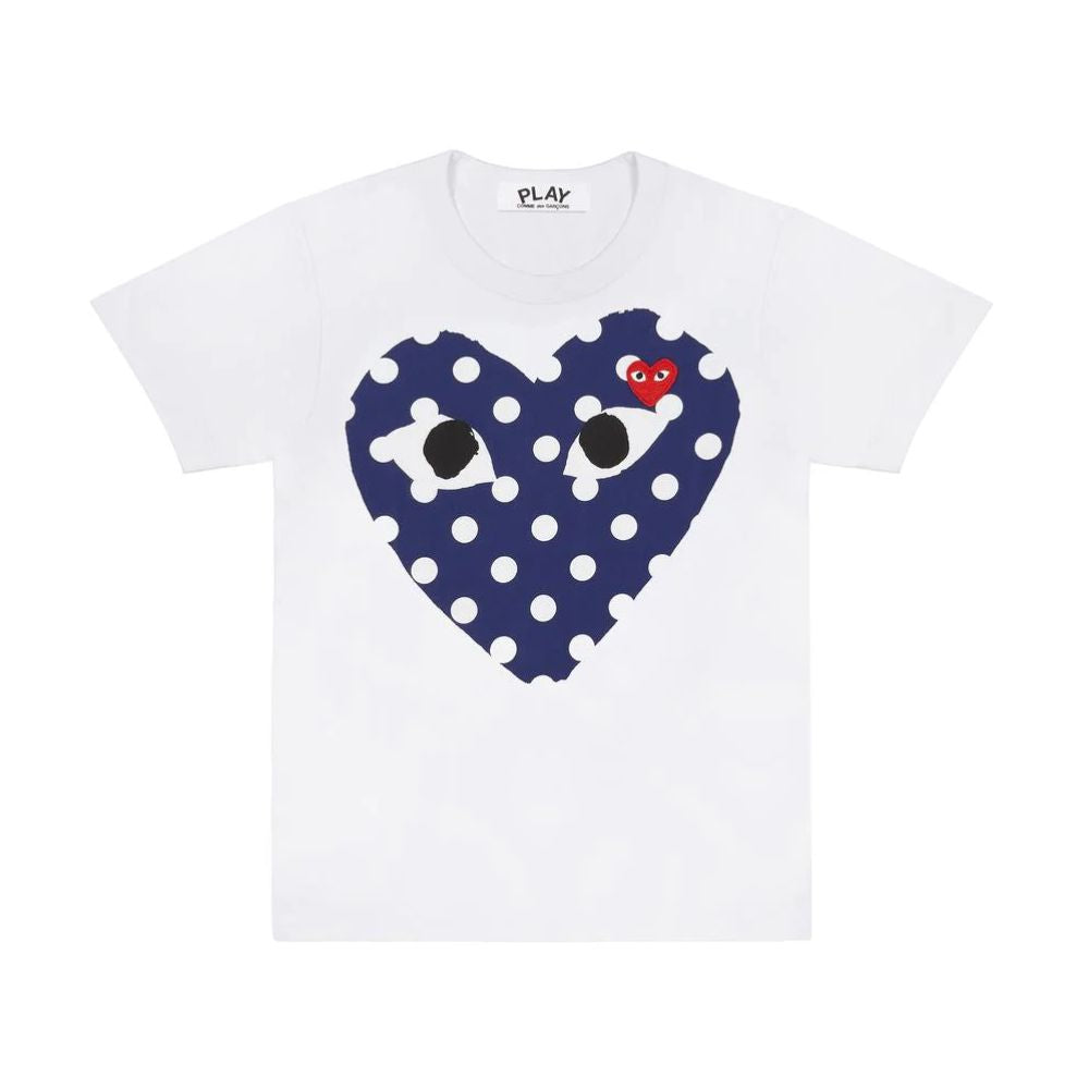 Comme des Garçons Play Blue Polka Dots Heart T-Shirt White